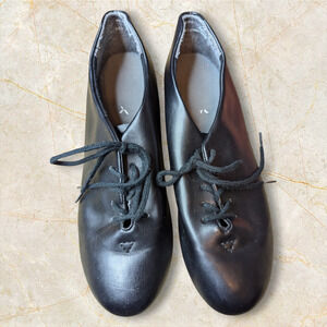 CAPEZIO Black Tic Tac Tap Shoes Lace up Tie Size 7 Wide Dance Men 7/Women's 5 7W
